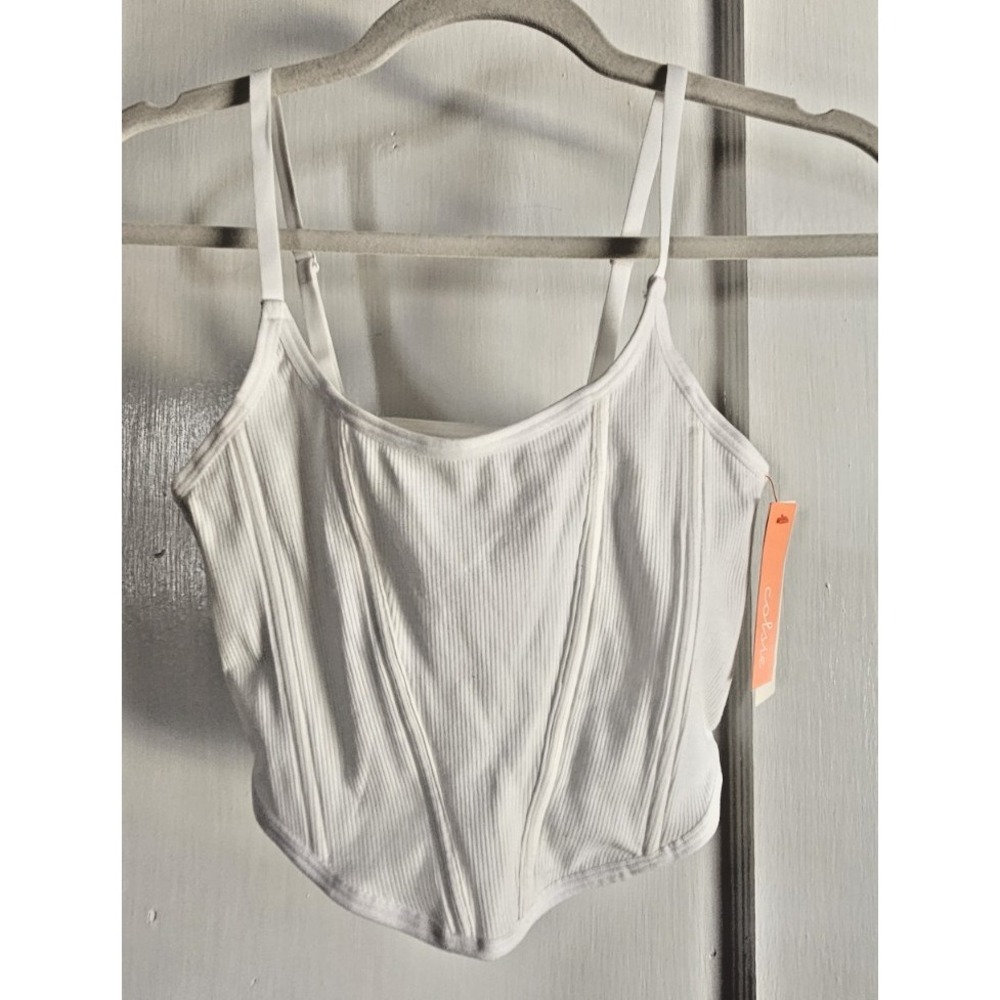 NWT Corsi white ribbed corset tank top‎ mesh lined white Sz M